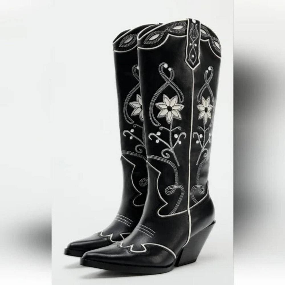 ZARA HEELED FLORAL COWBOY BOOTS - Picture 2 of 7